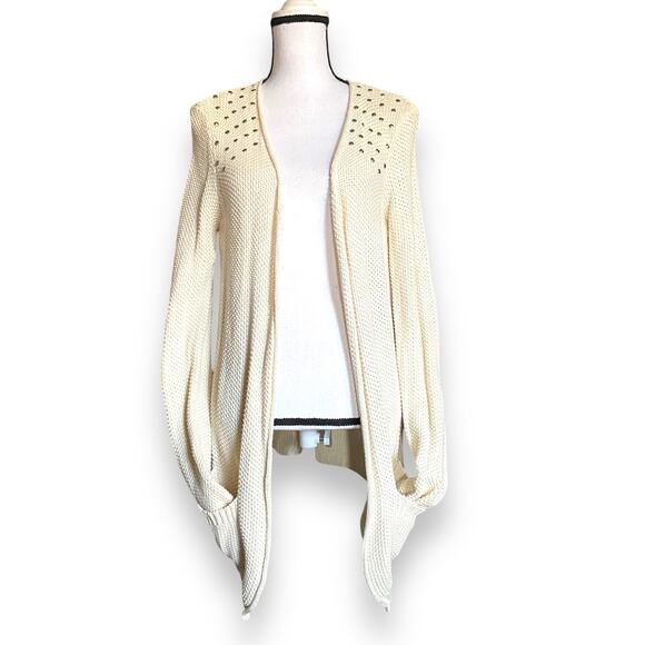 Love by Design Stud Embellished Longline Cardigan Sweater Fits Sz M Cream Y2k - Picture 8 of 11